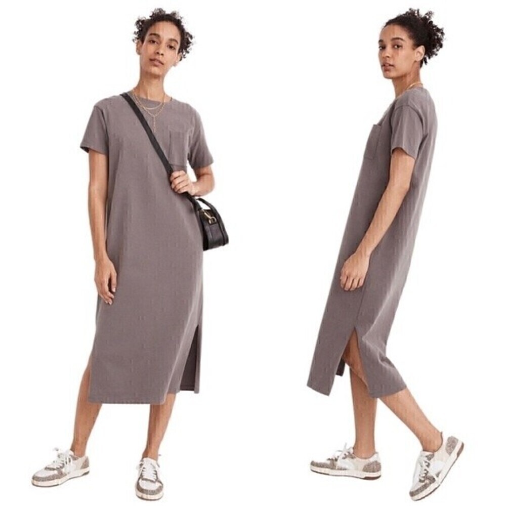 New! Madewell Oversized Pocket Tee Sueded Cotton Shirt Midi Dress